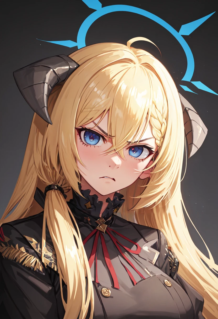 best quality, masterpiece, highres, solo, (akari_bluearchive:1.10), angry, annoyed, portrait, looking at viewer, 31 <lora:akari_bluearchive:0.80>