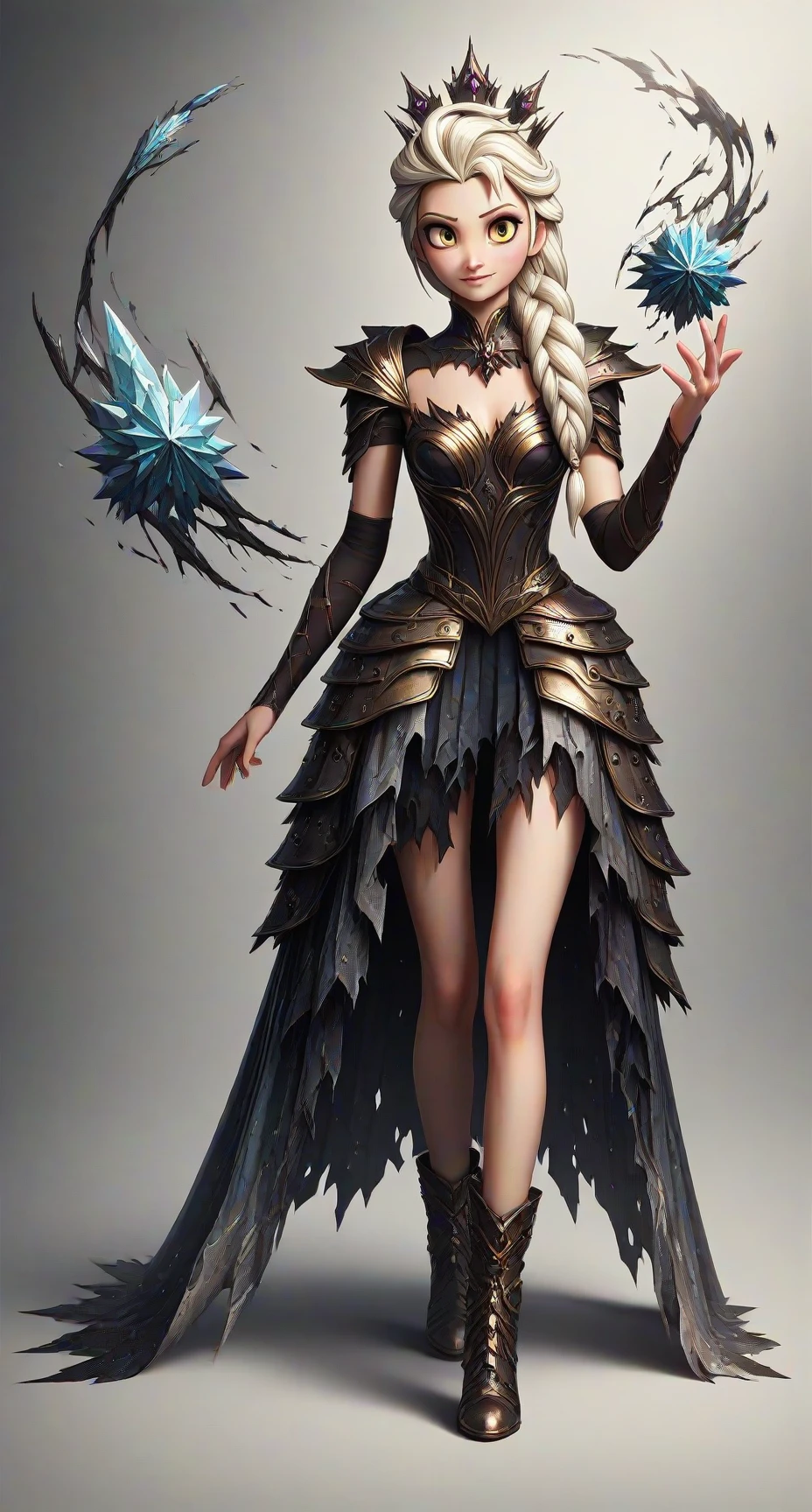 score_9, score_8_up, score_7_up, score_6_up, score_5_up, score_4_up,nice detailed blue styled forest backround,source_anime,anime style,yellow eyes,eye focus,EtherealRuin,1girl,elsa,white hair,elsa from frozen,detailed full body,wearing Footwear of the Fallen,wearing Dark Crown of Power,wearing Shattered Silk Skirt,wearing Biomorphic Armor Bodice, <lora:EtherealRuinOutfitPony:0.63>
