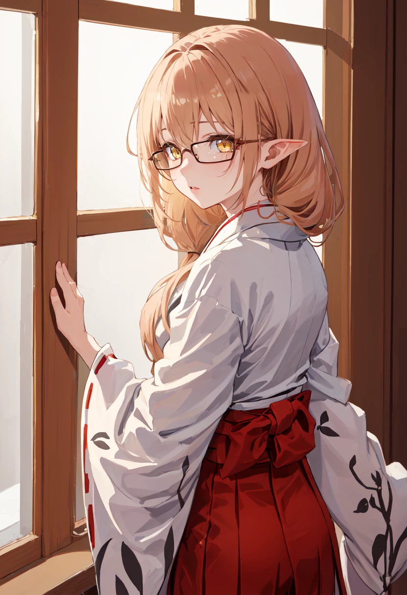 best quality, masterpiece, highres, solo, (chinatsu_bluearchive:1.10), (white kimono:1.35), (red hakama:1.35), (wide sleeves:1.20), 26 <lora:chinatsu_bluearchive:0.80>