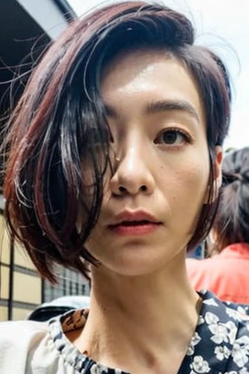 Best quality,masterpiece,ultra high res,(photorealistic:1.4),1girl,low key,slim body,japanese street alley,dynamic pose,face closeup,<lora:zin_yang:1>,short hair,