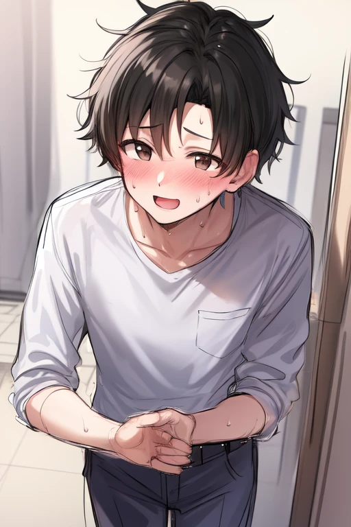 (((masterpiece))), (((best quality))), ((ultra-detailed)), (8K),NSFW,1girl,(((Tomboy))), (((boyish))), black hair, extra short hair, pixie cut,Lolita,Chibi,short girl,minimum girl,((soccer uniform)),(flat chest), (((holding penis))),handjob,com on face,bukkake,