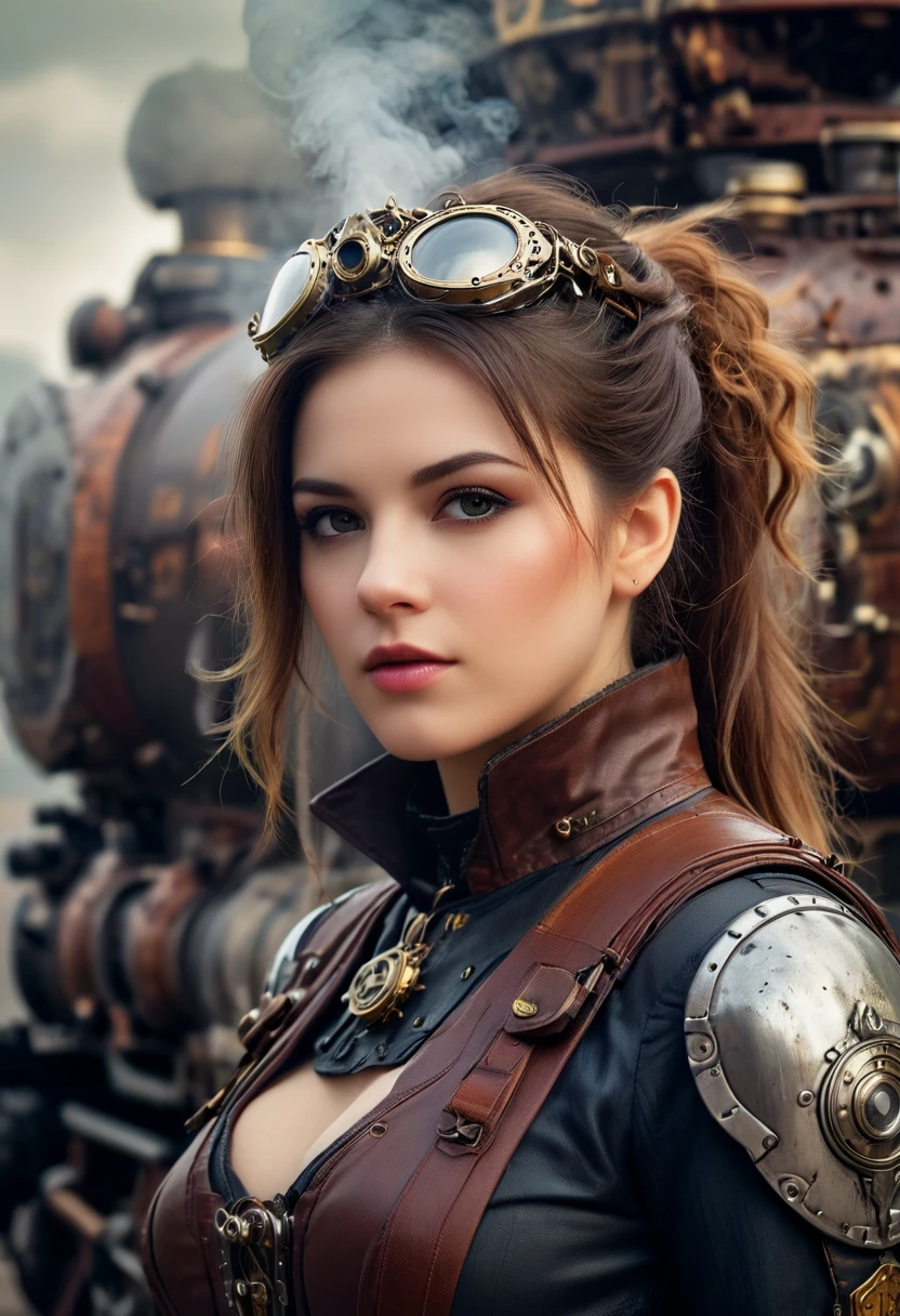photo,photo, 8k portrait steaming engines, in a mecha-steampunk ,1girl, style.