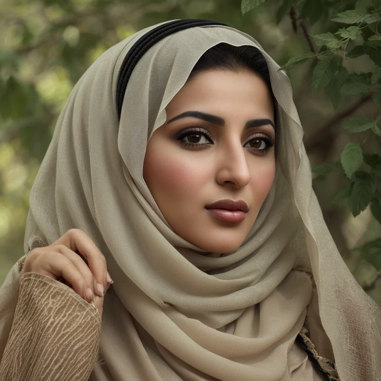 a beautiful and realistic depiction of an Arabic woman in nature.