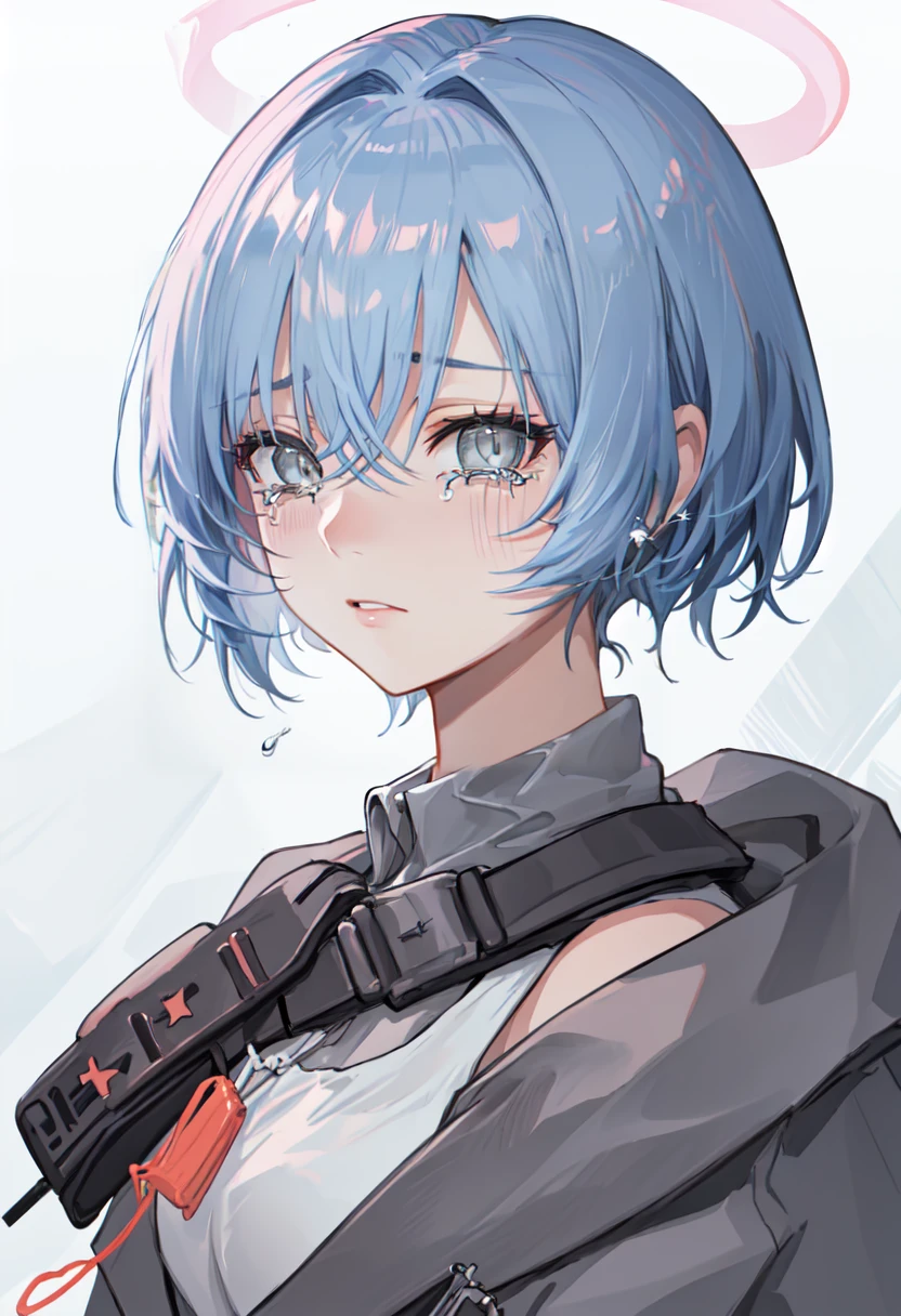 masterpiece, highres, 1girl, goddess of victory: nikke, pepper_(nikke), ペッパー(勝利の女神_NIKKE), beautiful face, detailed face, pink hair, bangs, headphones, gloves, blue neckerchief, sweater, thighs, blush, smile, large breasts, full body, bare shoulders, eyebrows visible through hair, headgear, long hair, looking at viewer, sweater dress, vest, standing