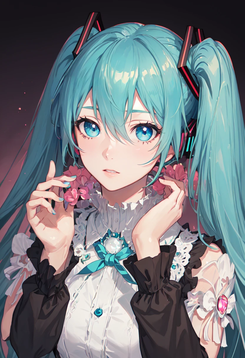 (safe:1.10), best quality, masterpiece, highres, solo, (hatsune_miku_bluearchive:1.10), portrait, looking at viewer, 17 <lora:hatsune_miku_bluearchive:0.80>