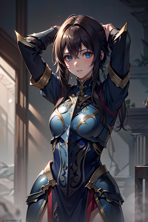 best quality, official art, masterpiece, textile shading, HDR, very detailed, colorful, best details, fantasy, battle suit,1 female, 25 years old, best quality, official art, masterpiece, textile shading, HDR, very detailed, colorful, best details, fantasy, battle suit,1 female, 25 years old, standing on stairs,A castle town with an old castle view, sunny,choppy hair, big breast, skinny,Surrounded by a large crowd:1.9、Confetti flutters、Blessed、Being welcomed:1.5、cameltoe, pigeon-toed,