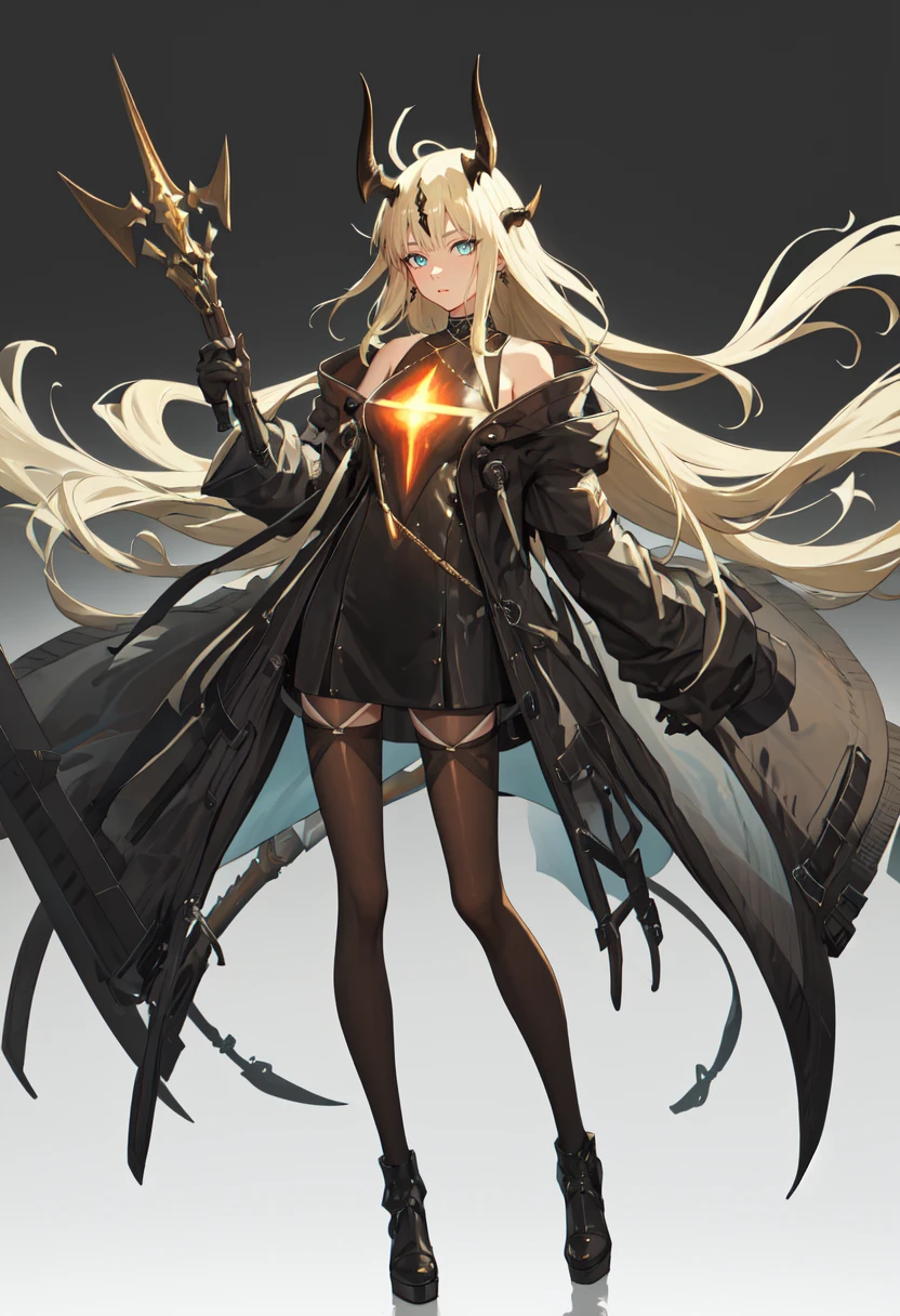 hyper extreme detailed), (masterpiece), (hyper extreme), (photorealistic), CG, (color: 1.2), beautiful lighting, front light, rating: safe, solo, bismarck, blonde hair, long hair, eyes red, black_gloves, garter_straps, zettai_ryouiki, pleated_skirt, black_skirt, stoking, high_heels, black shrite, long_sleeves, black_cape, short_dress, wearing military hat, saber gloves, looking , sideboobs