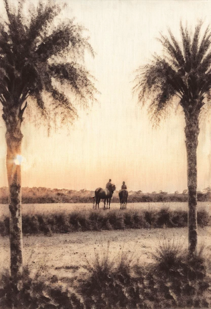 lith_agenta_leinwand, Instagram-Foto von einer Teeplantage in Afrika, im Hintergrund ein paar verschwommene Pferde und schne Lichter, am Abend Sonnenuntergang, weiche Schatten, Filmkorn