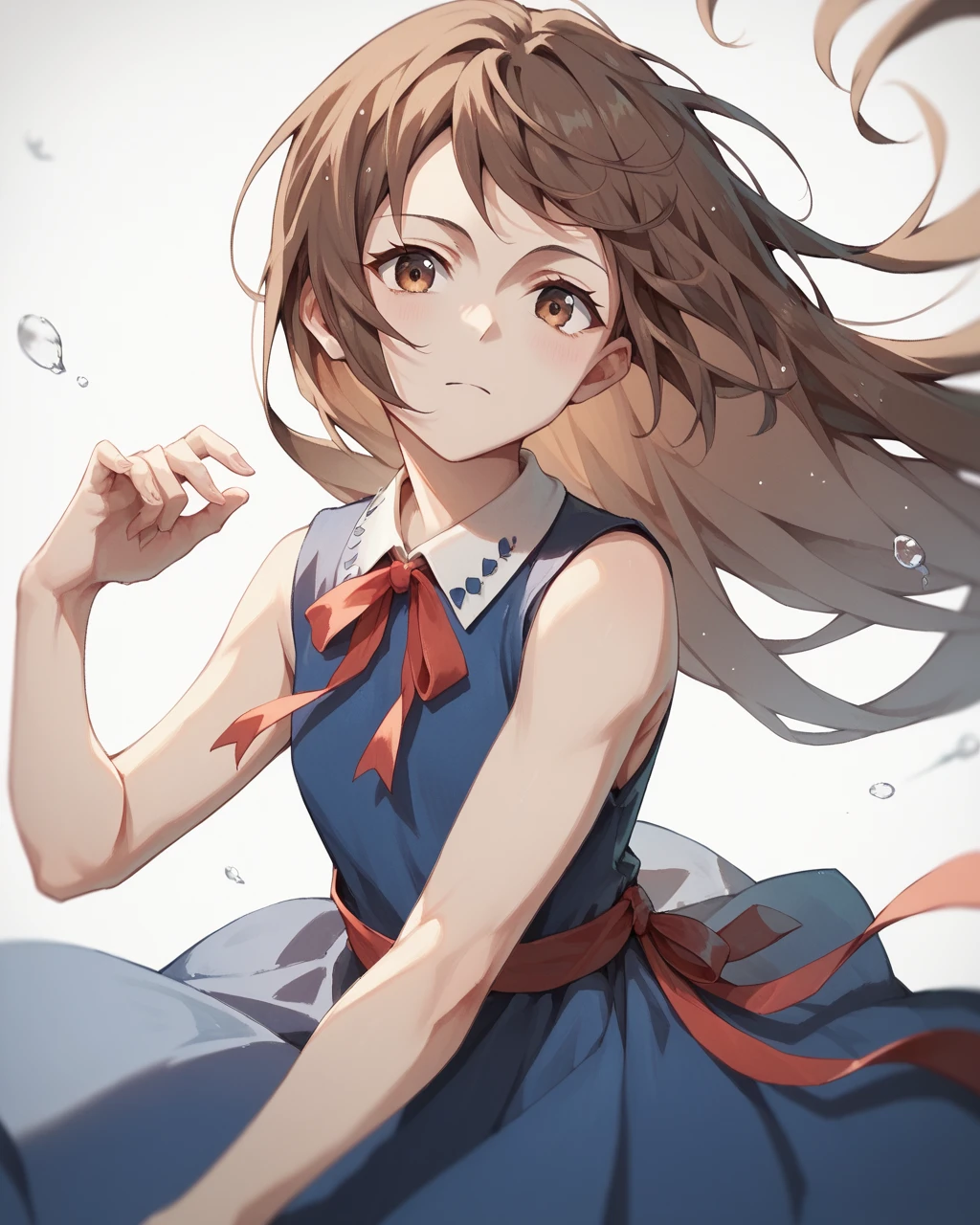 score_9, score_8_up, score_7_up,
<lora:Orimoto_Rika_PONY:1>,orimoto rika,1girl, solo, long hair,brown hair, dress, ribbon, brown eyes,sleeveless, neck ribbon, sleeveless dress, blue dress,