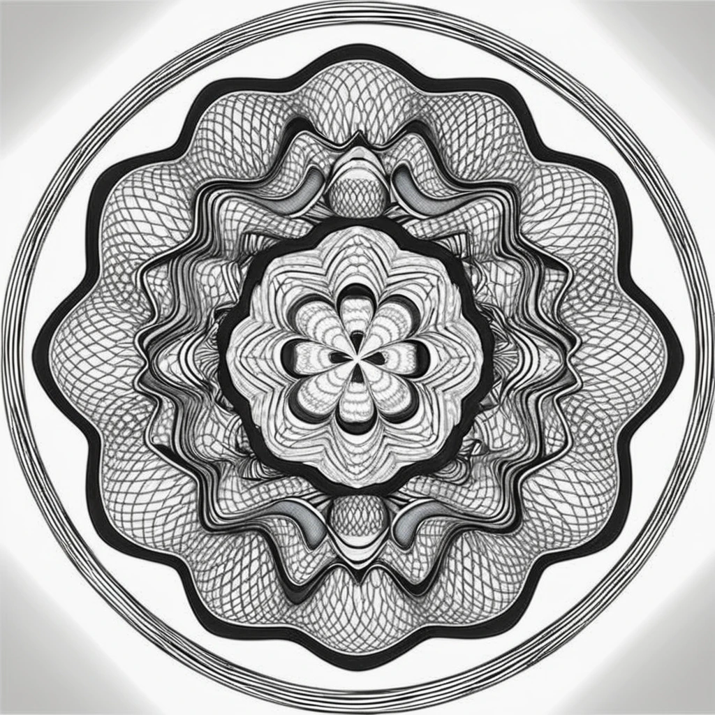 <lora:cx_V0:1>,The design consists of multi-layered geometric shapes that radiate symmetrically from the center,forming intricate patterns. The patterns should feature gradually changing lines,which can be straight,wavy,or spiraled. Please use a harmonious color palette,predominantly cold tones. The entire image should evoke a sense of meditation and relaxation,akin to a finely crafted mandala or a meticulous currency security thread pattern,successive orderly beautifulmeticulous Bessel curve of money,cline,monochrome,