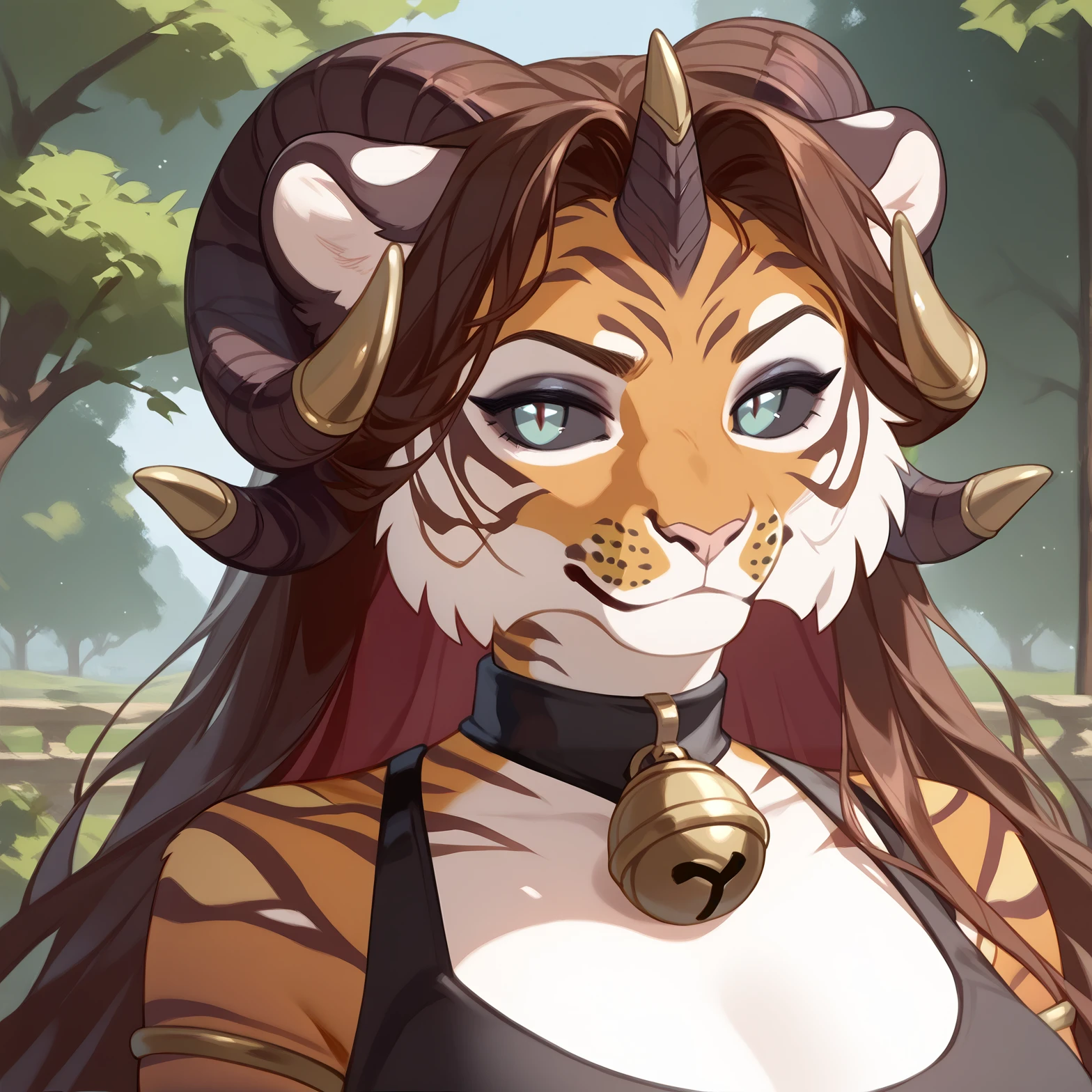 score_9,score_8_up,score_7_up,score_6_up,score_5_up,score_4_up, source_furry, rating_safe, detailed background, park, scenery porn, anthro demon tiger hervy, solo, crop top, countershading, gorgeous long hair, detailed fluffy fur covered body, gorgeous eyes, black sclera, looking at viewer, smug, (curvy figure), bust_portrait, pudgy, large breasts, detailed face, detailed hand, tail, black eyeshadow, wavy white hair with black tips, fluffy hair, jewelry, body jewelry, round bell collar,
<lora:hervy_PDXL_v1.5:1> <lora:add-detail-xl:1> <lora:naip:1>