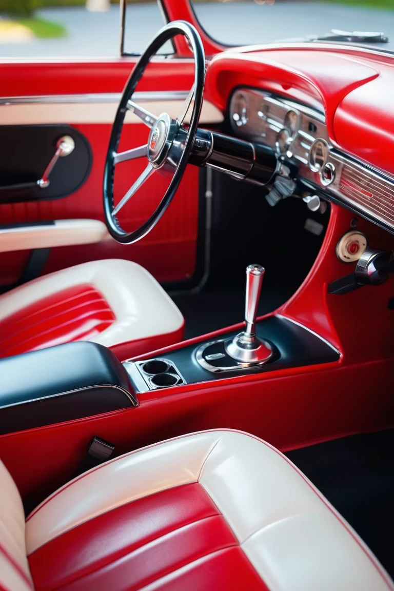RBW-XL interior view of classic vintage car dash console, seats
(photorealistic) (bokeh) (best quality) (intricate details) (cinematic lighting) (sharp focus)