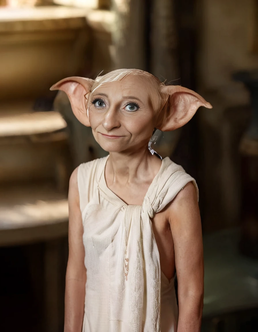 cinematic film still [Dobby:JK Rowling:0.7] wearing a toga <lora:JK Rowling:1.0> . shallow depth of field, vignette, highly detailed, high budget, bokeh, cinemascope, moody, epic, gorgeous, film grain, grainy