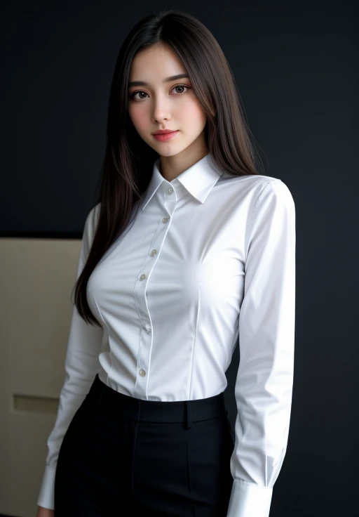 full body shot of business photo of astasia_dream,<lora:astasia_dream:1>,, pants, black attire, big breasts, collared shirt, tucked shirt. Professional attire, workplace setting, confident. Whole outfit, clear, sharp, balanced
