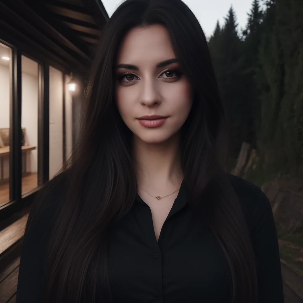 house, peop Best_QualityPos, RAW photo, intricate details, best quality, 8k uhd, soft lighting, 1girl, solo, sweetanita, long hair, brown eyes, black collared shirt, outdoors <lora:Sweet_Anita:0.7> <lora:LowRA:0.6>