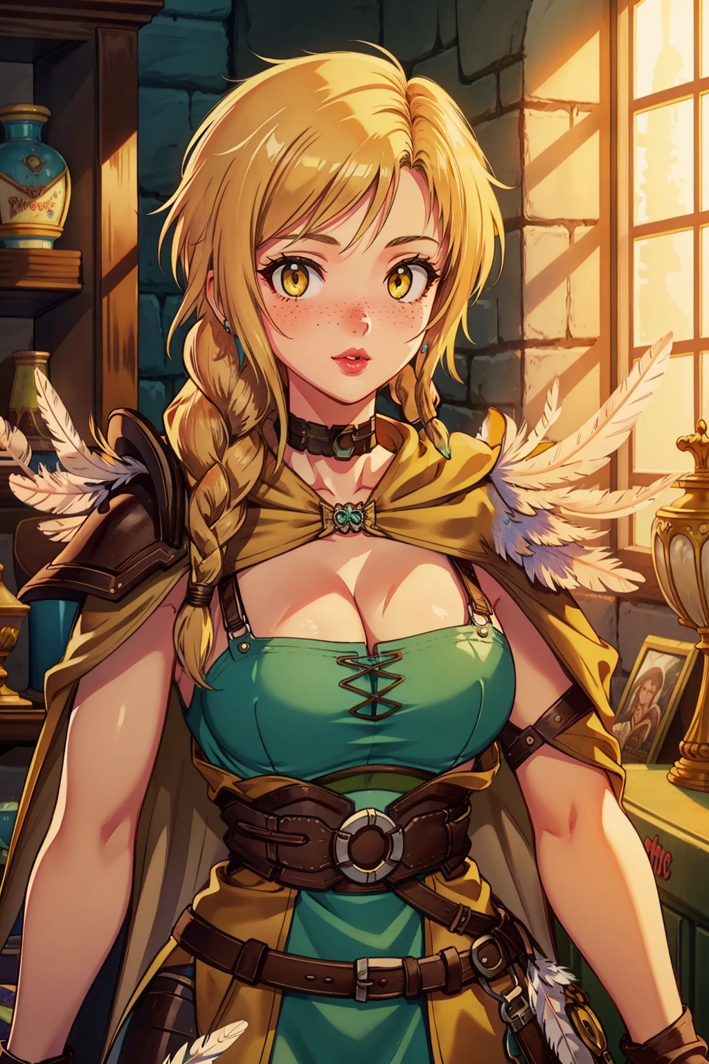 Blonde hair and emerald green eyes,Between the corpses of elves and archers,The bow and arrow are opened in the hand。Long ears, Pair it with beautiful gold earrings,Exudes a mysterious and fascinating atmosphere。Huya's smile is enchanting,Manuscripts of two colors are mixed together,Create atmospheric HD and comic magic effects,A fusion of photographic wide angle and special light and shadow,Create a unique visual experience。