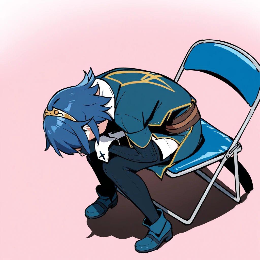<lora:xl_shinji_in_a_chair(a3.1)-000006:1>,1girl,solo,sitting,folding chair,1girl, lucina \(fire emblem\), fire emblem, masterpiece,best quality,