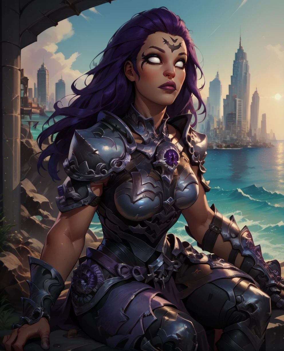 score_9,score_8_up,score_7_up,score_6_up,
Furyxl,large purple hair,lips,no pupils,white eyes,forehead mark,
sitting,
shoulder armor,breastplate,greaves,ocean,cityscape,
morning,destroyed city,<lora:Fury:1>,