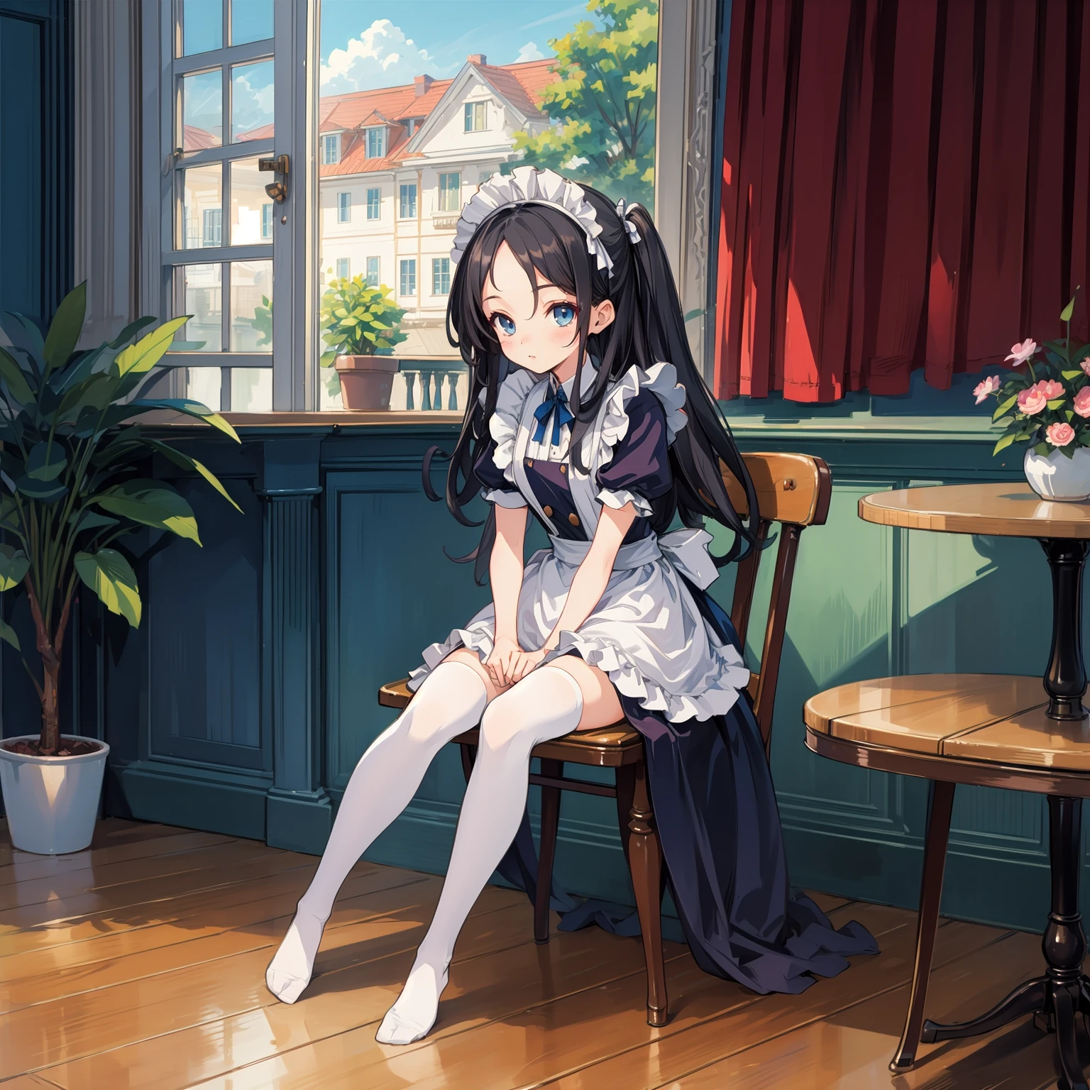 深色短发girl，Shy，blush，Maid costume，Black boots，classroom场景，For the audience，，White pantyhose，blush害羞，classroom scene，girl，，((absurd)), ((on the table)), (best quality), (lens flare), (Super detailed), (Fair), ((cute girl)), solitary, Fair face, White skin, on the table, (10 *********: 1.3), , 、A girl goes to the toilet、 eternal, cry, Close your eyes, Tears flow from the eyes, The embarrassment comes from, blush), (girl is peeing: 1.2),, look away, sit, Awkward, blush, Mouth slightly open, classroom (girl leaking urine): 1.5),Cat girl，Cat，Tail