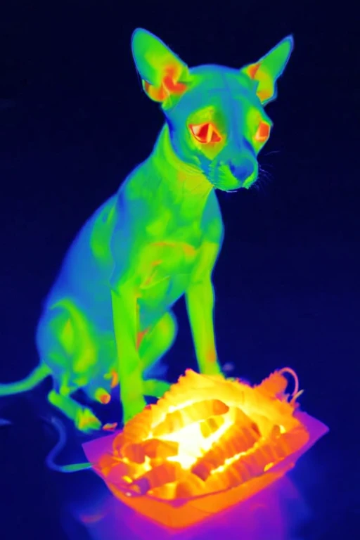 alien pets the dog, thermalvision <lora:thermalvision_v0.0.3:1.3>