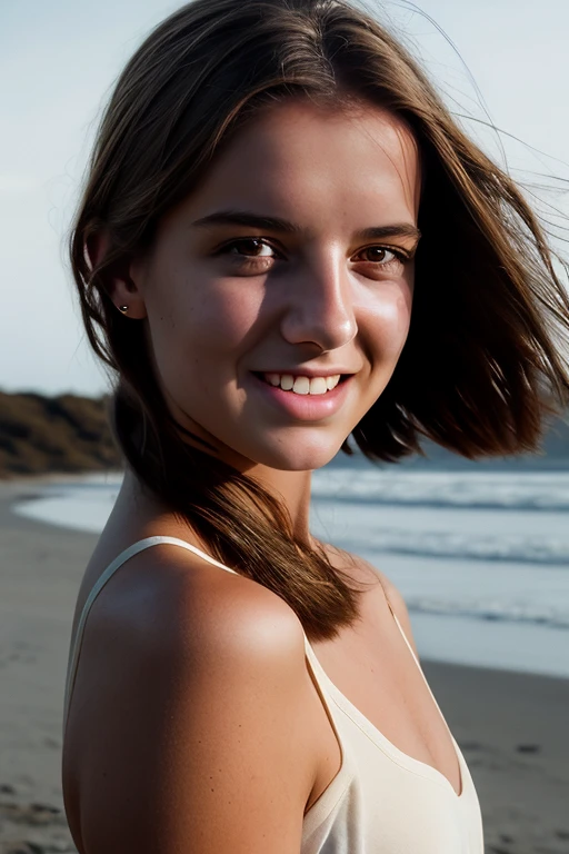 (Photo from the abdomen up), 1 cute girls, Portrait, Bokeh, ( masutepiece), acurate, Anatomically correct, F/1.8, 90 mm, Fujifilm GFX 50R, Raw photo, Regina Display, Super Detail, high details, High quality, Best Quality, hight resolution, nffsw, 1080p HD, 4K, 8K, ((( 1 girl))), Realism, (The face and body are full of the front), (Standing), ((Small breasts)), (black sports bra), Medium Hair, Beautiful white skin, Young features, Beautiful , Soothing tones, High contrast, Natural Skin Texture, Swedish, aurora sky, (Shy ), sea_art,