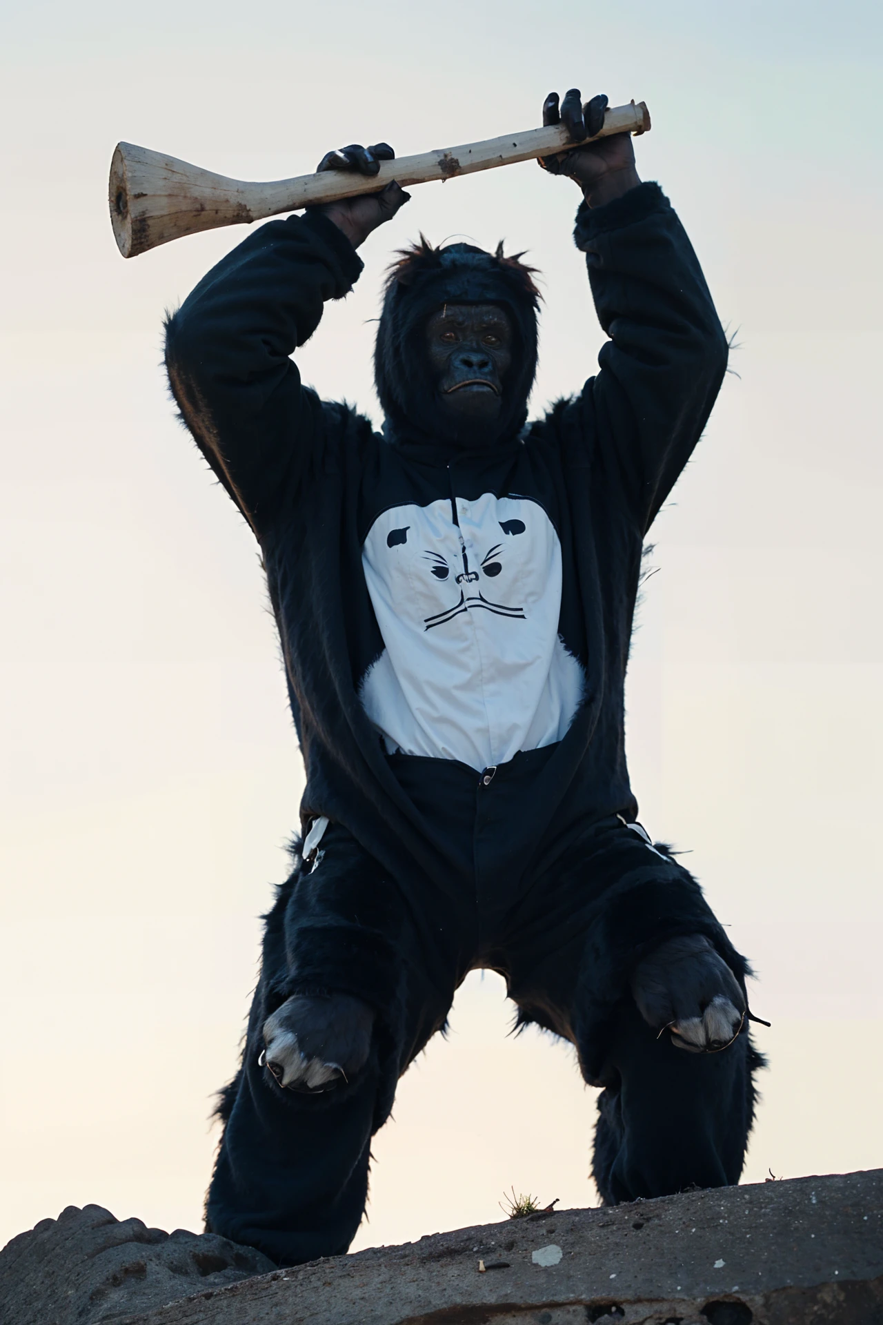 <lora:chensai_1.0:0.7>
kaijuu, gorilla,holding,holding bone, bone, arms up, standing, 
outdoors, 
masterpiece,best quality,ultimate details,highres,8k,wallpaper,extremely clear,