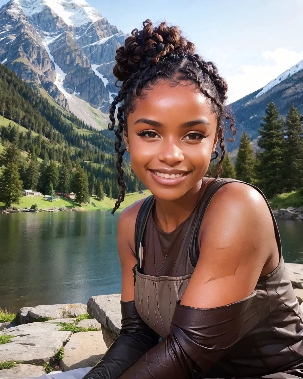 <lora:09281F3B25:0.75>  <lora:add_detail:0.4>  ty1a, tyla, a woman, in her 20s, smiling in the montains on a bench. Photorealistic ((portrait photo, with skin texture))