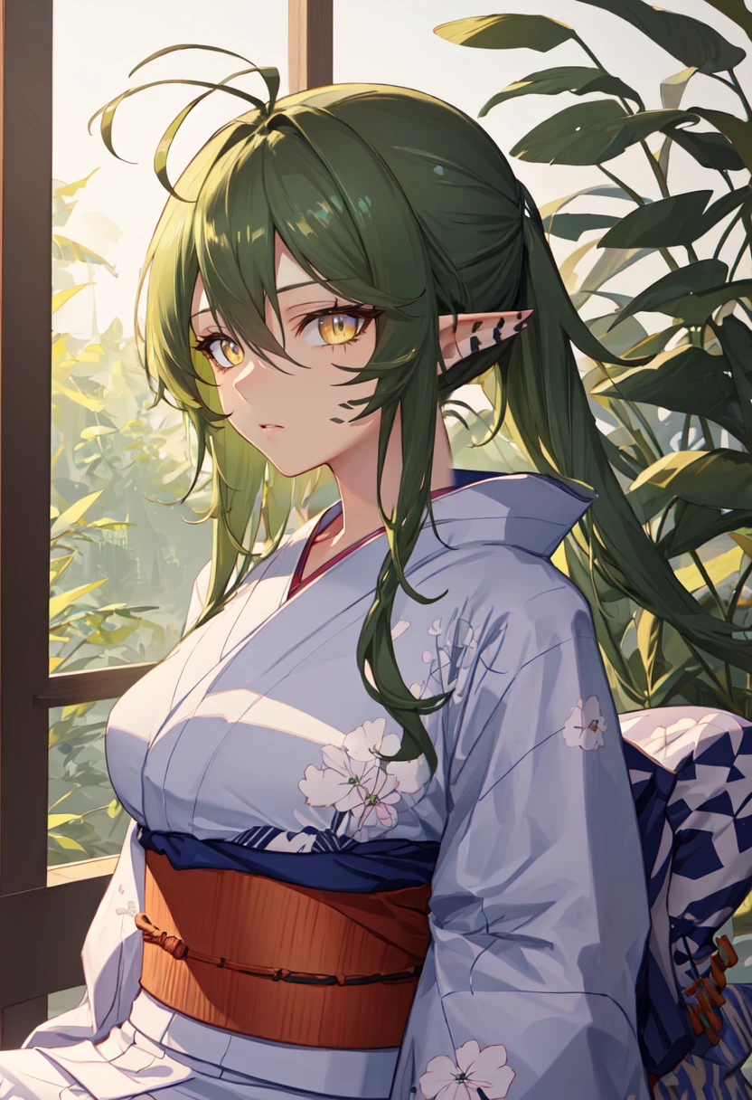 best quality, masterpiece, highres, solo, (gavial_arknights:1.10), (yukata:1.30), (kimono:1.15), 27 <lora:gavial_arknights:0.80>