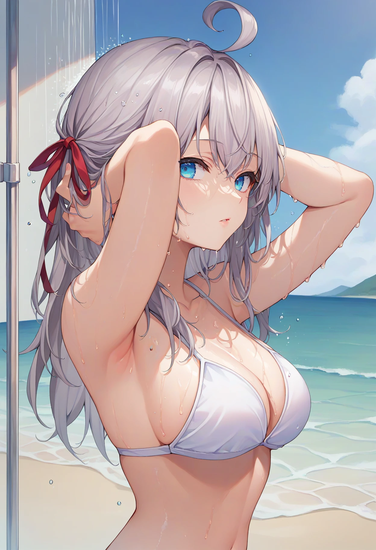 Silver-haired girl drawn in high resolution Japanese anime style、A group of women in white bikinis taking photos on a deserted beach, Bikini Model, , A young and cute gravure idol, Posing together in bras, Russian and Japanese mix, sakimichan, Asian woman, Wear a swimsuit, that&#39;that&#39;that&#39;that&#39;that&#39;It&#39;s hot with the shining sun, Japanese Model, Cute Core, sakimichan hdri, Young Gravure Idol, Chubby