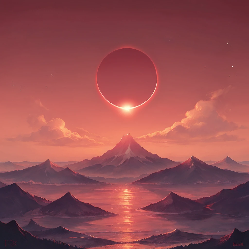 score_9, score_8_up, score_7_up,eclipse,outdoors,sky,cloud,no humans,ocean,star (sky),scenery,starry sky,sunset,mountain,sun,horizon,red theme,mountainous horizon,red sky,digital art,
<lora:EclipsePony:0.4> <lora:add-detail-xl:0.8>