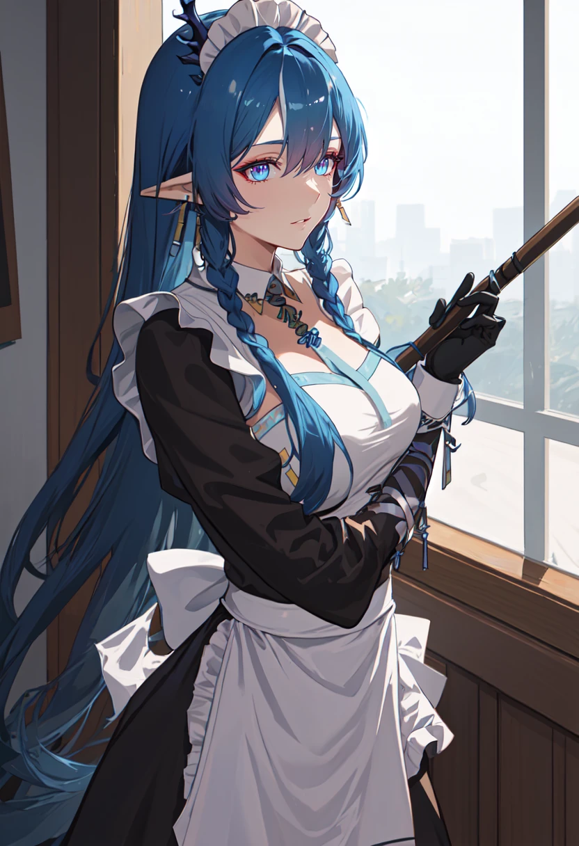 best quality, masterpiece, highres, solo, (ling_arknights:1.10), (maid:1.40), (long maid dress:1.15), 19 <lora:ling_arknights:0.80>