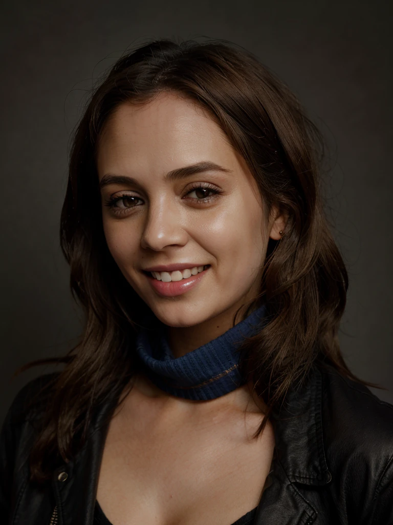 brunette, glamour shot, open jumpsuit, no bra, big smiles and having fun and excitment while looking into the camera, cupsize C, realistic photograph