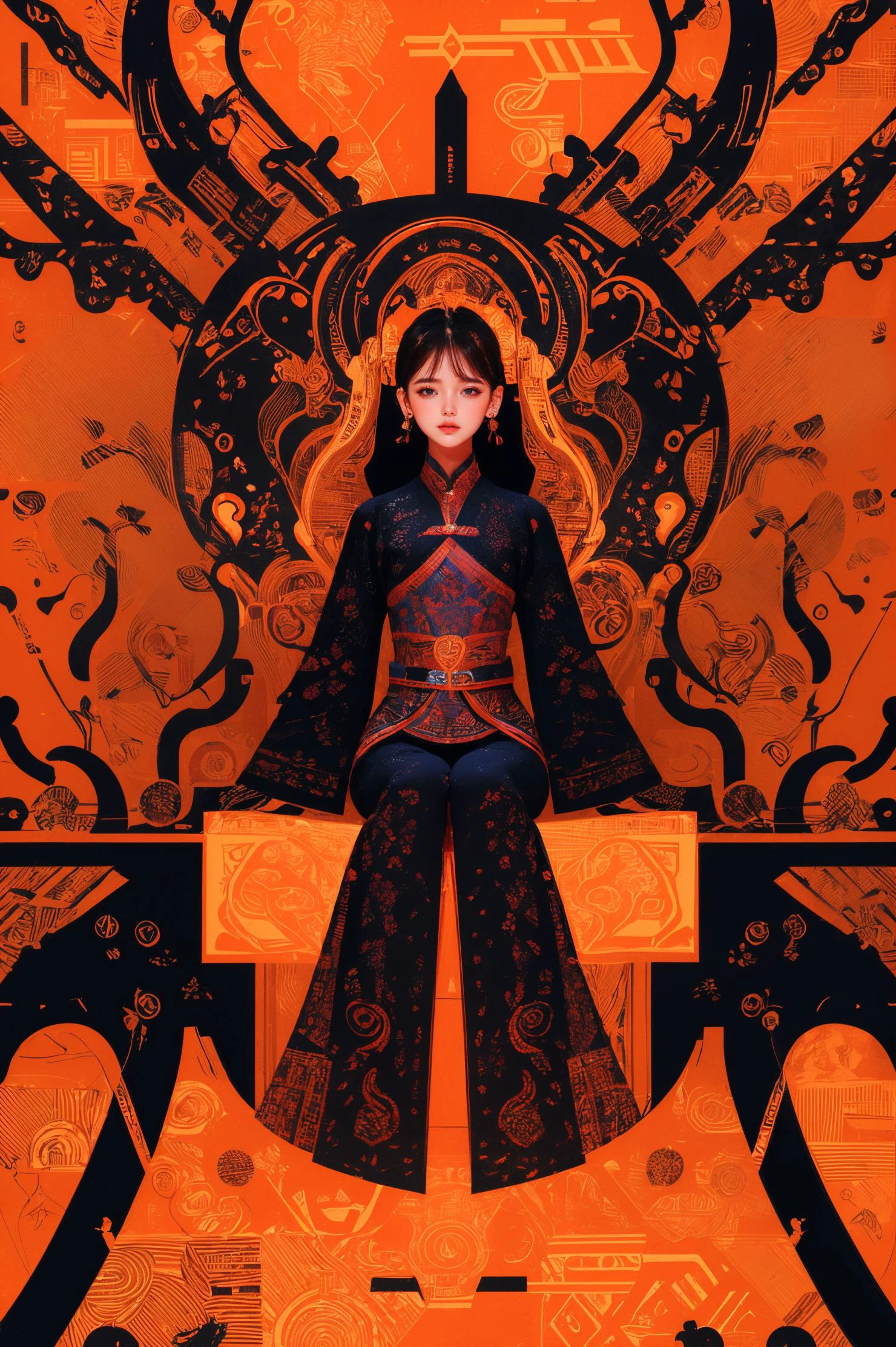20-year-old female,young head with Chinese dragon,full body photo,sitting,Chinese star Cecilia Cheung,Chinese dragon,wearing Chinese Tang Dynasty clothing,front with extremely intricate mechanical structure,illustrated,x-ray perspective,designed by Nick Wexey,head robot Chinese dragon,transparent scales,can clearly see the mechanical skeleton inside. Color transparent acrylic material,style emphasizes anatomy,visually appears very ethereal,embodies the beauty of technology and art,the image appears very ethereal,rainbow-colored clothes,
xuer Vector illustration,<lora:~Q?-leg
 wcV xuer Vector illustration:0.8>,