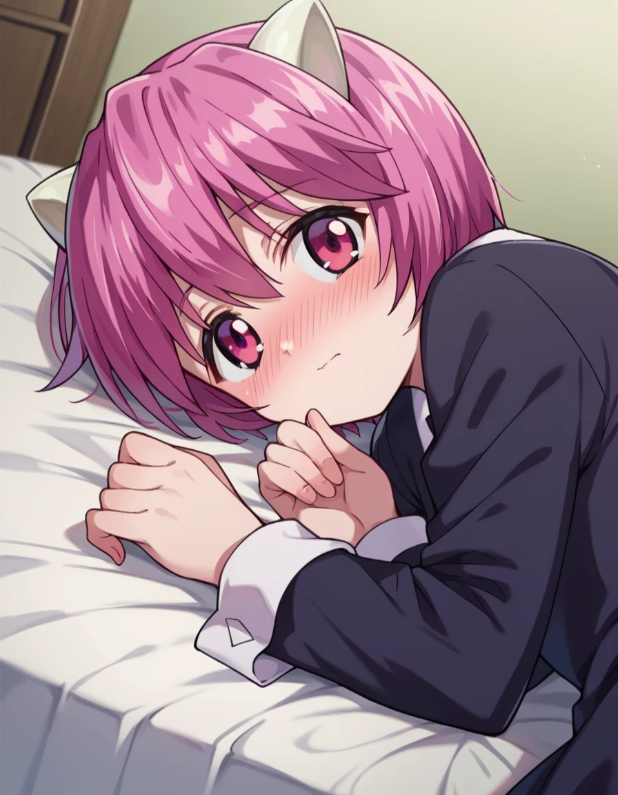 score_9, score_8_up, score_7_up, source_anime,
elfenliednana, <lora:elfen-lied-nana-ponyxl-lora-nochekaiser:1>
nana, short hair, pink hair, pink eyes, horns,
long sleeves, dress,
indoors, bed, bed room, on side, blush, drunk,
looking at viewer, dutch angle, cowboy shot,