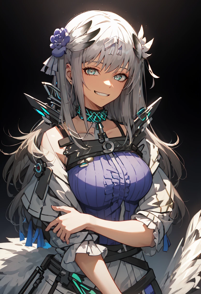 best quality, masterpiece, highres, solo, (bibeak_arknights:1.10), evil grin, evil smile, grin, portrait, looking at viewer, 29 <lora:bibeak_arknights:0.80>
