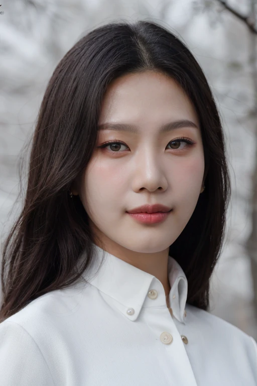 masterpiece, best quality, ultra-detailed, ultra high res, (photorealistic:1.4), raw photo, (realistic:0.2), 8k HDR, realistic lighting, 1girl, solo, looking at viewer, asymmetrical hair, (detailed oily skin), (detailed face), (winter background :1.1), (full body:1.2), black suits, white collared shirts,