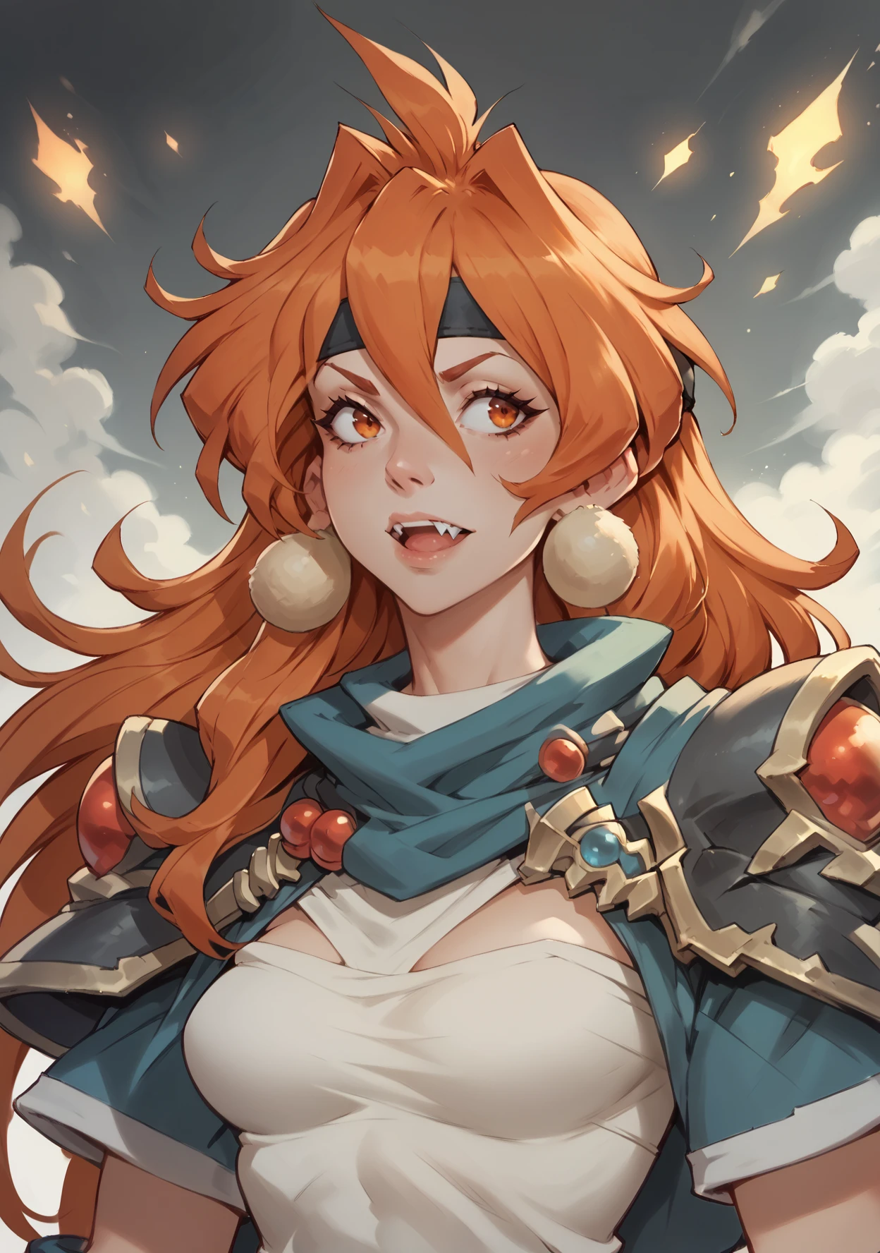 score_9, score_8_up,LNPD-tvs, 1girl, <lora:Lina PDXL:1>, fang, orange hair, headband, long hair