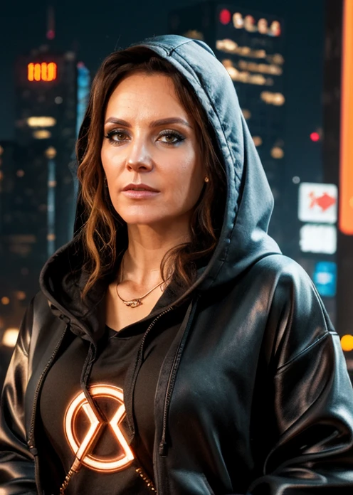 photo of a woman, wearing a hoodie, mystic power, techno, ((cyberpunk)), ((detailed background)), antique, mechanical, brass and copper tones, intricate, detailed, <lora:MS_Moon_Flower_V1_32:0.8>