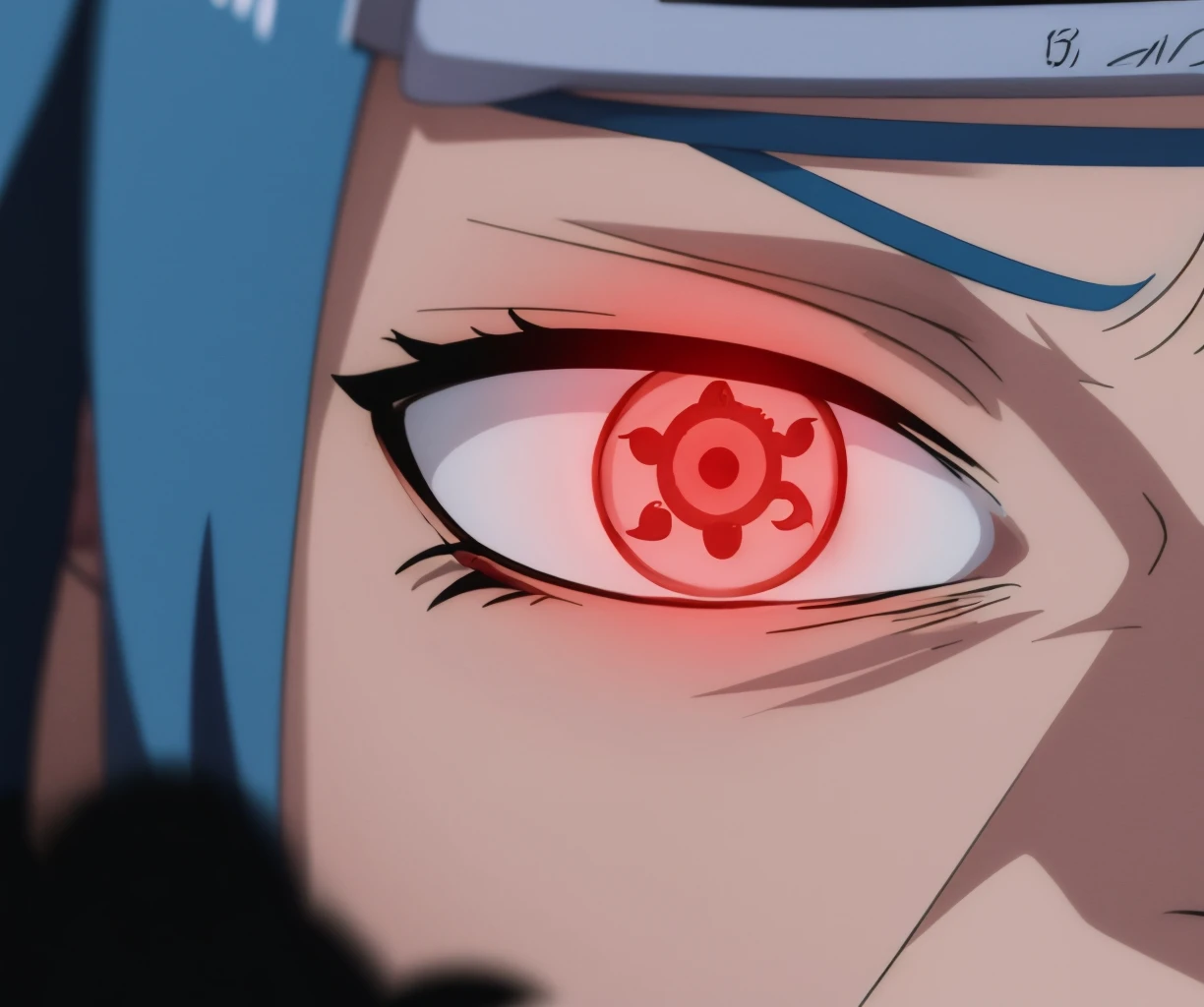 close-up-sharingan,looking at viewer,blue hair,1boy,blurry,glowing,glowing eyes,<lora:close-up-sharingan-10:1>,