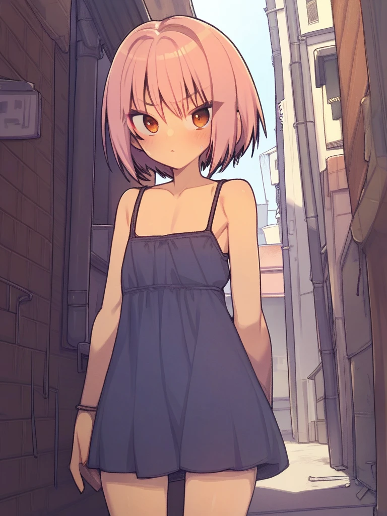 1girl, (best quality:1.15), (highest quality:1.15), (dark alley:1.05), young girl, (evil smirk:1.1), blushing, sweaty, colorful hair, short hair, (naked:1.15), (nude:1.15), amazing body, small breasts, high quality eyes, best quality detailing, (4K:1.05), (best quality resolution:1.05), high quality light, best quality upscale, highest quality upscale