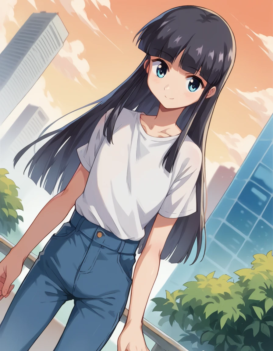 score_9, score_8_up, score_7_up, source_anime,
bokunococo, <lora:boku-no-coco-ponyxl-lora-nochekaiser:1>
coco, long hair, blue eyes, black hair, bangs, blunt bangs, sidelocks, smile,
shirt, white shirt, pants,
outdoors, cityscape,
looking at viewer, dutch angle, cowboy shot,