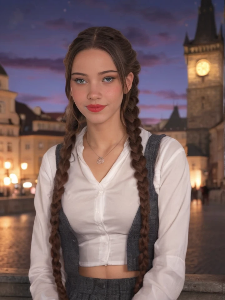 <lora:LydiaVioletSDXL1.0:1> LydiaV,
comics illustration of an attractive woman, medium shot, stylish attire, hair in pigtail braids, Prague Square background, twilight, good quality, good res, 8k uhd,