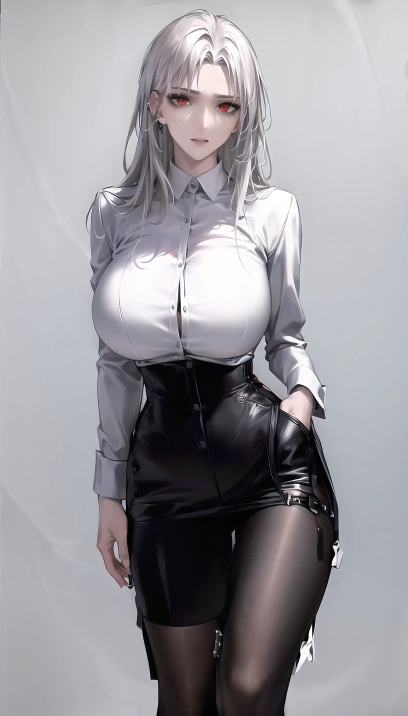 white hair,red eyes,
(formal:1.28),
lady,mature female, cowboy shot,
(white background, simple background:1.18),
highres,official art,original,masterpiece,best quality,
(huge breasts),
<lora:NINETY-NINE3:0.8>