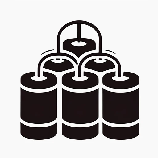 <lora:gmic_bptbv1-000014:1>,93icon\(93ic1\), a black and white image of a column of explosives with a lead on a white background, solo, simple background, white background, monochrome, no humans