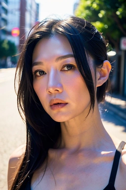 Best quality,masterpiece,ultra high res,(photorealistic:1.2),1girl,in the dark,deep shadow,low key,slim body,japanese street alley,dynamic pose,face closeup,<lora:liixxing:0.9>,