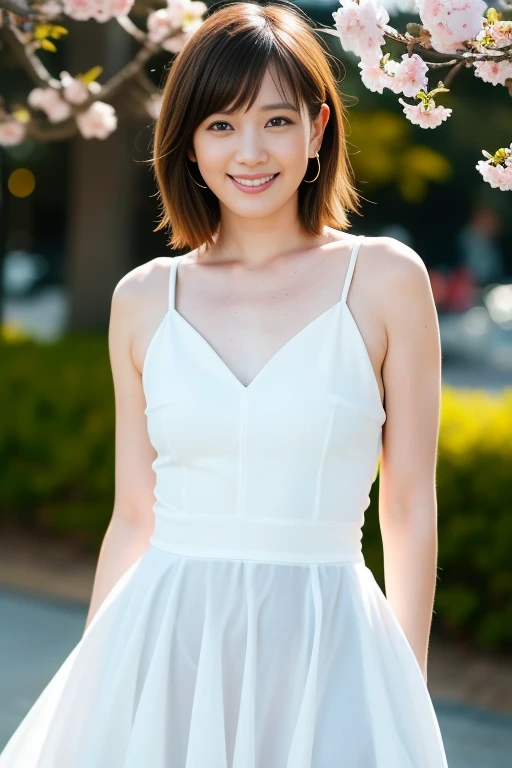1girl,(RAW photo, best quality), (realistic, photo-realistic:1.4), masterpiece, an extremely delicate and beautiful, extremely detailed, 2k wallpaper, Amazing, finely detail, extremely detailed CG unity 8k wallpaper, ultra-detailed, highres, soft light, beautiful detailed girl, extremely detailed eyes and face, beautiful detailed nose, beautiful detailed eyes,cinematic lighting,perfect anatomy,slender body,
wearing a white avantgarde peplum dress and white skirt,(bokeh:1.2),
at a flower park,sakura flowers,flower garden,
<lora:hondatsubasaV2_lora:0.8>,smiling
