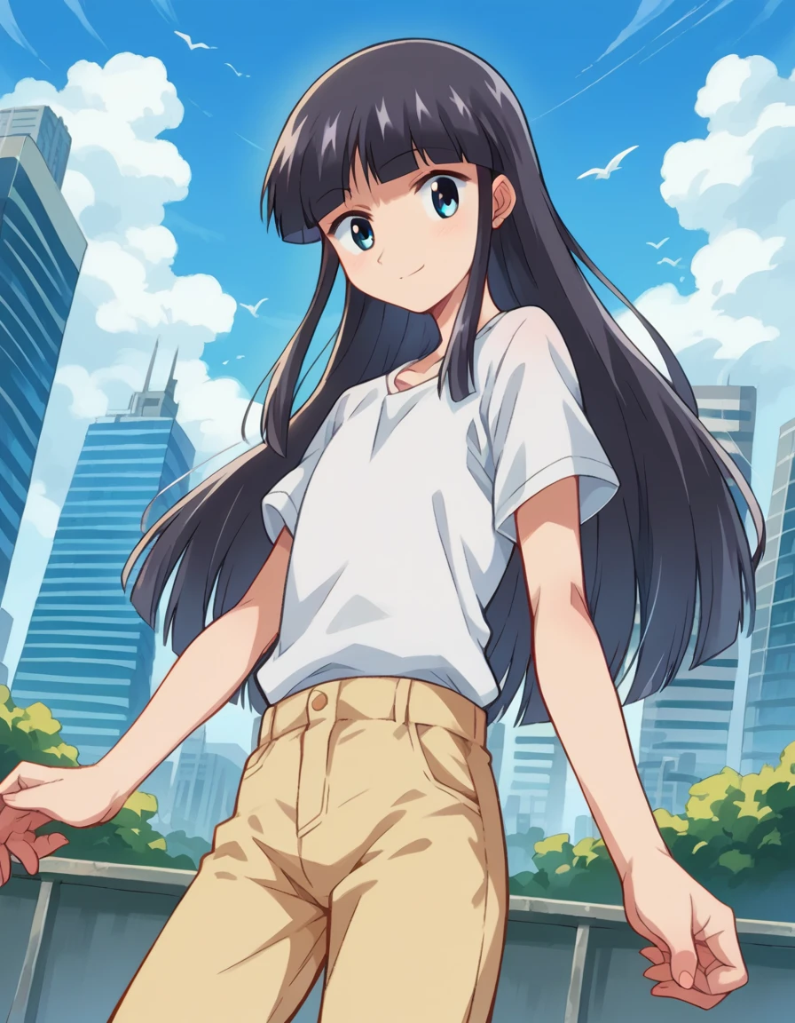 score_9, score_8_up, score_7_up, source_anime,
bokunococo, <lora:boku-no-coco-ponyxl-lora-nochekaiser:1>
coco, long hair, blue eyes, black hair, bangs, blunt bangs, sidelocks, smile,
shirt, white shirt, pants,
outdoors, cityscape,
looking at viewer, dutch angle, cowboy shot, dynamic pose,