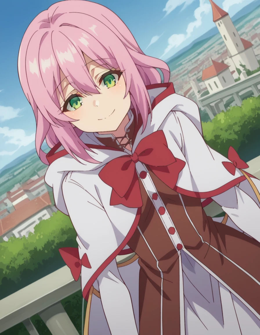 score_9, score_8_up, score_7_up, source_anime,
nornclatalissajioral, <lora:norn-clatalissa-jioral-ponyxl-lora-nochekaiser:1>
norn clatalissa jioral, long hair, hair between eyes, green eyes, pink hair,
long sleeves, dress, bow, red bow, hood, robe, white robe,
outdoors, cityscape, bent over, smile,
looking at viewer, dutch angle, cowboy shot,