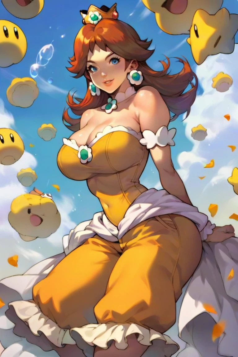 <lora:SDXL_AKR_XL:0.8> akr_xl,
(score_9), score_8_up, score_7_up,  source_cartoon, rating_safe,
princess_daisy, mario_(series), interested,
1girl, solo, busty, cleavage, bubble_butt, clothed, thick, small_waist