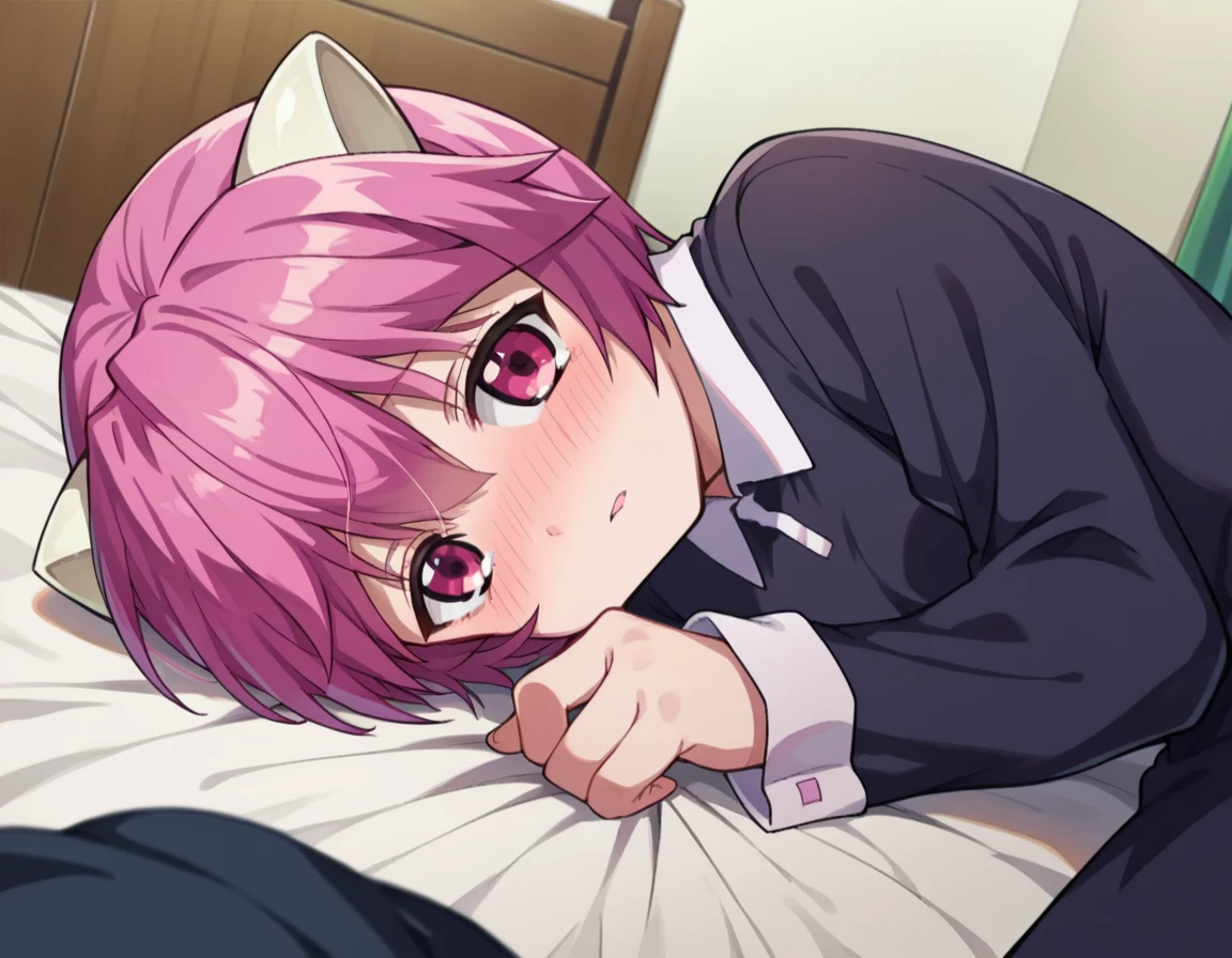score_9, score_8_up, score_7_up, source_anime,
elfenliednana, <lora:elfen-lied-nana-ponyxl-lora-nochekaiser:1>
nana, short hair, pink hair, pink eyes, horns,
long sleeves, dress,
indoors, bed, bed room, on side, blush, drunk,
looking at viewer, dutch angle, cowboy shot,